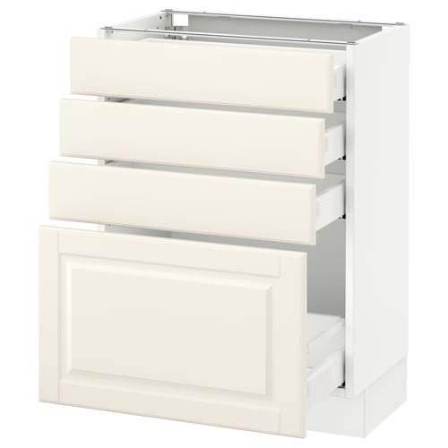 An off-white SEKTION kitchen cabinet with three drawers and a door, featuring a classic design with bevelled edges.