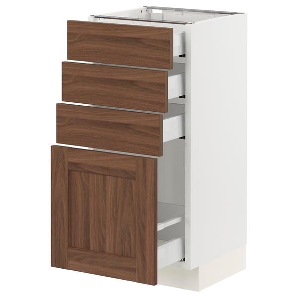 SEKTION / MAXIMERA Base cabinet with 4 drawers, white Enköping/brown walnut effect, 15x15x30 "