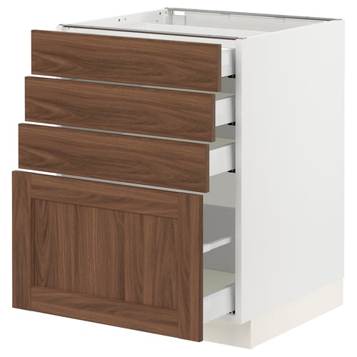 SEKTION kitchen cabinet with walnut-brown drawers and door, featuring smooth wood grain and modern design.