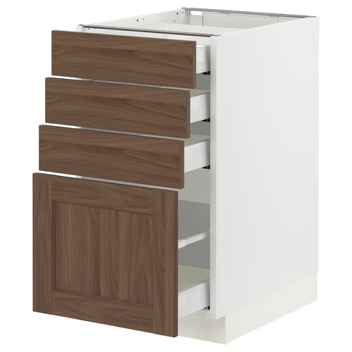 SEKTION kitchen unit, white and walnut, four drawers, wooden finish, rectangular.