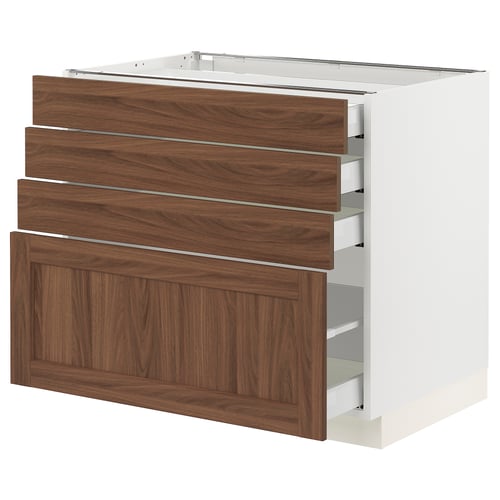Ikea SEKTION kitchen cabinet with walnut drawers.