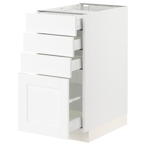 White ikea SEKTION cabinet with three pull-out drawers and one door, sleek modern design.