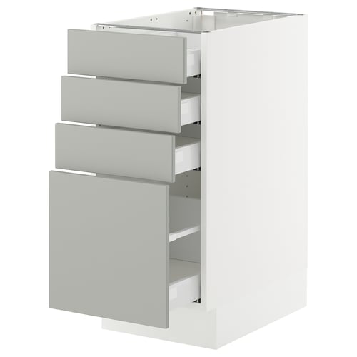 A SEKTION kitchen cabinet in light grey with multiple drawers. The cabinet a sleek, modern design with a sturdy frame.