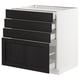 Ikea SEKTION kitchen cabinet, black, wood, rectangular, four drawers, flat panel design.