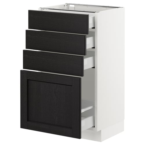 A dark grey SEKTION kitchen cabinet with three drawers and one door in a modern minimalist design.