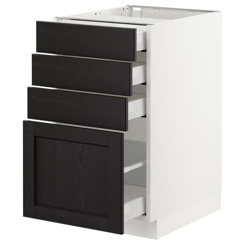 SEKTION kitchen cabinet in black with three drawers and one door, sleek modern design.