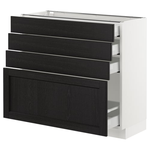 Black drawers, white framed kitchen unit. Or modern kitchen: black drawers, white frame.
