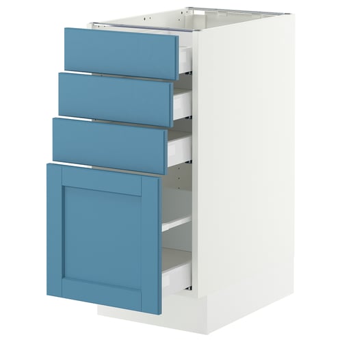 SEKTION / MAXIMERA Base cabinet with 4 drawers, white/Lerhyttan blue, 15x24x30 "