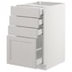 White SEKTION kitchen cabinet, four drawers, bevelled light grey fronts.