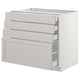 Light grey kitchen cabinet with four drawers and one door, modern design.