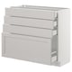 A white ikea SEKTION kitchen cabinet with three drawers and a door. It has a classic, traditional design with beveled edges and a sturdy frame.