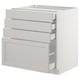 SEKTION light grey kitchen cabinet with multiple drawers, sleek design, made of birch and particleboard.