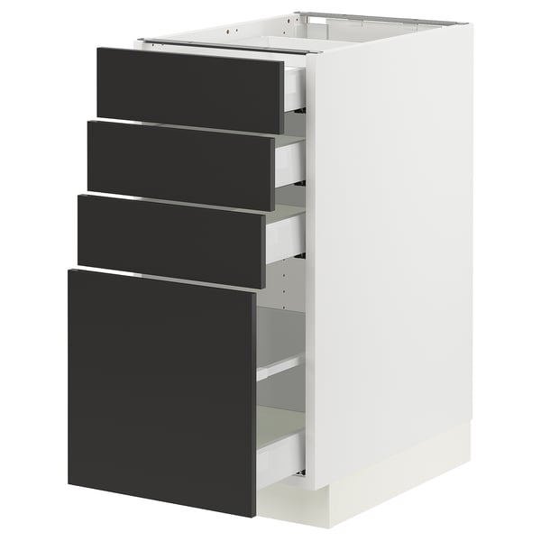 SEKTION / MAXIMERA Base cabinet with 4 drawers, white/Nickebo matte anthracite, 15x24x30 "