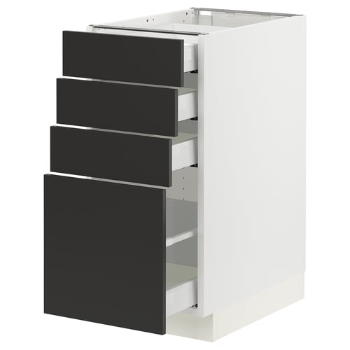 SEKTION kitchen cabinet with four black drawers, modern and sleek design.
