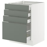SEKTION / MAXIMERA Base cabinet with 4 drawers, white/Nickebo matte grey-green, 24x24x30 "