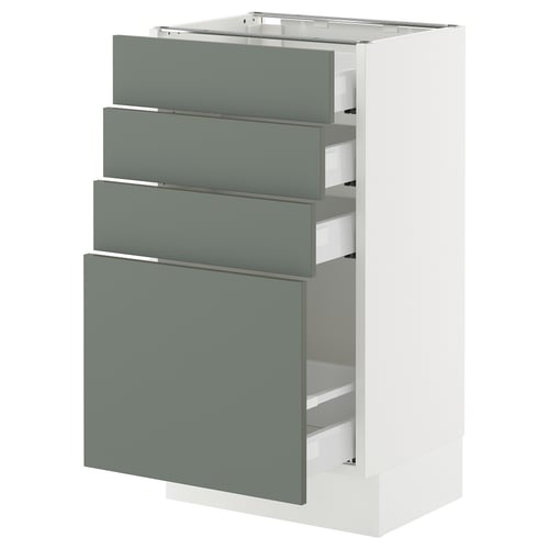Modern kitchen unit: SEKTION in grey-green, sleek design, five drawers, durable materials.