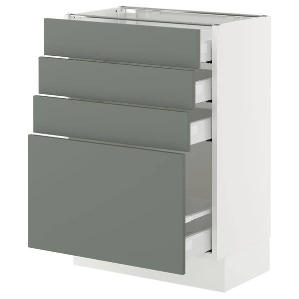 SEKTION / MAXIMERA Base cabinet with 4 drawers, white/Nickebo matte grey-green, 24x15x30 "