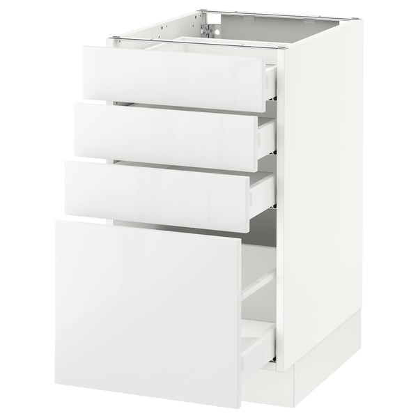 White SEKTION kitchen cabinet with glossy drawers.