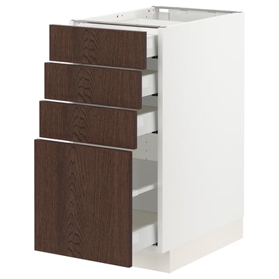 SEKTION / MAXIMERA Base cabinet with 4 drawers, white/Sinarp brown, 15x24x30 "