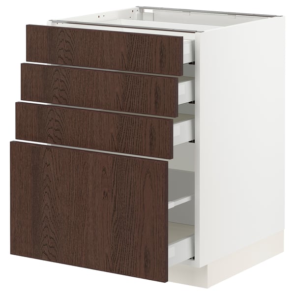 SEKTION / MAXIMERA Base cabinet with 4 drawers, white/Sinarp brown, 24x24x30 "