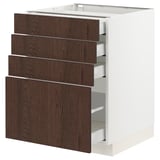 SEKTION / MAXIMERA Base cabinet with 4 drawers, white/Sinarp brown, 24x24x30 "