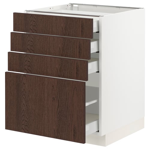 SEKTION kitchen unit, white & brown oak, four drawers, sleek modern design.