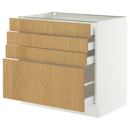 SEKTION / MAXIMERA Base cabinet with 4 drawers, white/Sinarp oak veneer, 36x24x30 "