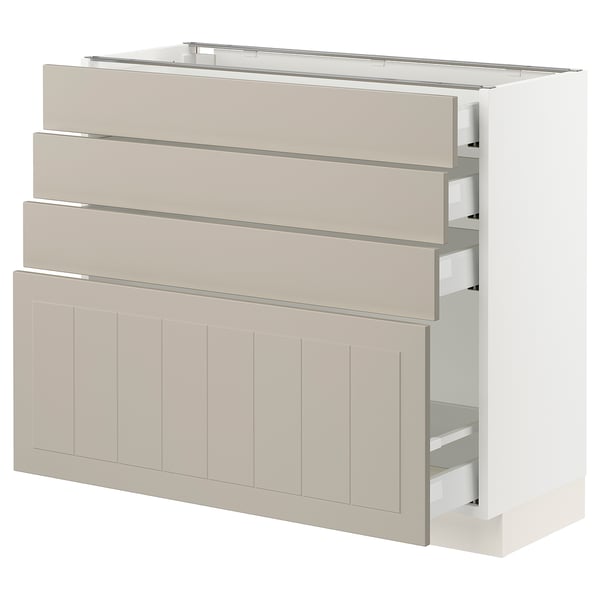 SEKTION / MAXIMERA Base cabinet with 4 drawers, white/Stensund beige, 36x15x30 "