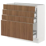 SEKTION / MAXIMERA Base cabinet with 4 drawers, white/Tistorp brown walnut effect, 36x15x30 "