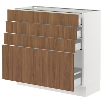 SEKTION kitchen unit, white & walnut, four drawers, modern design.