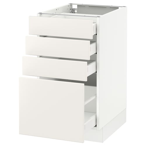 SEKTION white kitchen cabinet with four drawers; sleek, rectangular, modern design.