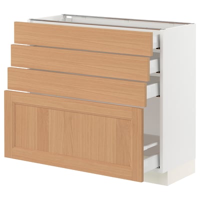 SEKTION: modern kitchen cabinet in white with wood front, 4 drawers.