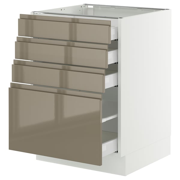 SEKTION / MAXIMERA Base cabinet with 4 drawers, white/Voxtorp high-gloss dark grey-brown, 24x24x30 "
