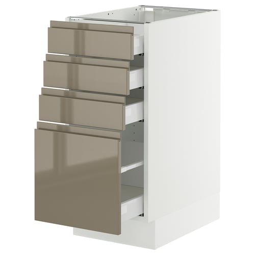Modern kitchen cabinet, SEKTION with voxtorp fronts in high gloss dark grey-brown, four drawers and one door, sleek and elegant design.