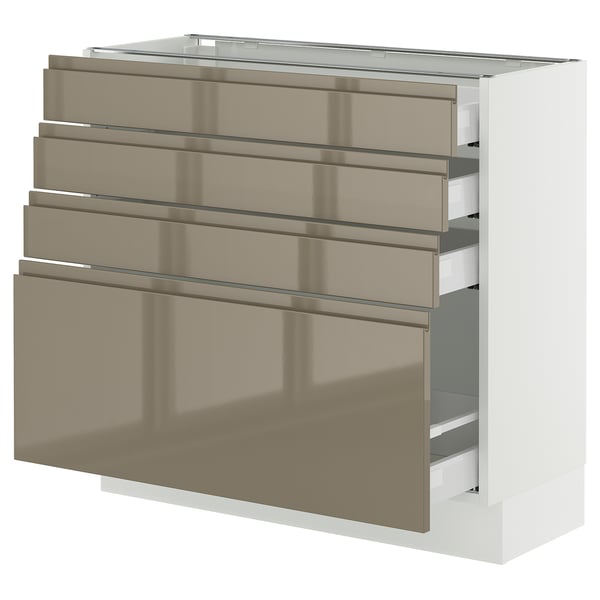 SEKTION / MAXIMERA Base cabinet with 4 drawers, white/Voxtorp high-gloss dark grey-brown, 36x15x30 "