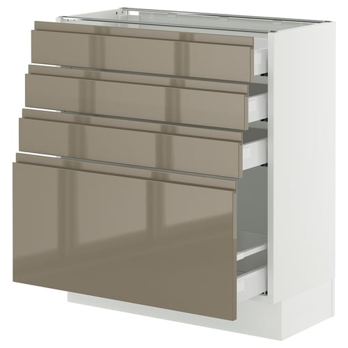 SEKTION kitchen unit, high gloss dark grey-brown, metal handles, rectangular, five drawers.