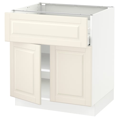 SEKTION kitchen cabinet in off-white with a traditional design. It two doors and one adjustable shelf.