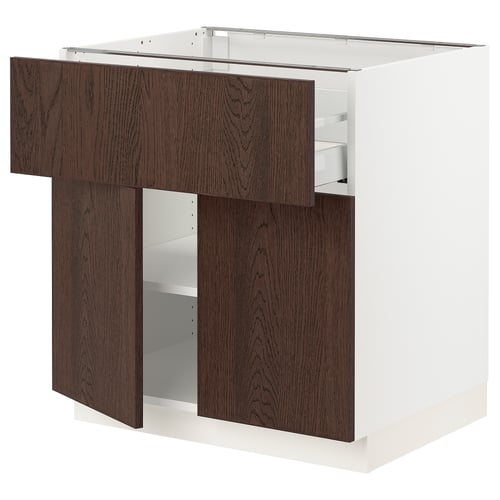 Modern kitchen cabinet: SEKTION by IKEA. Dark brown wood with white base, square & minimalist design.
