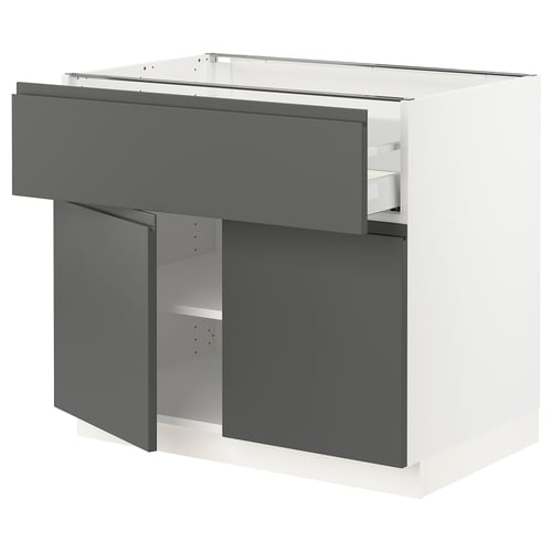 Modern kitchen unit: white & grey SEKTION, sleek drawers & shelves.
