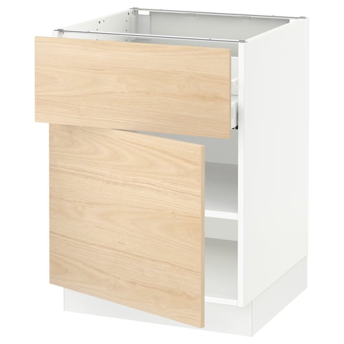 SEKTION kitchen cabinet in white and light ash. One drawer and two shelves.