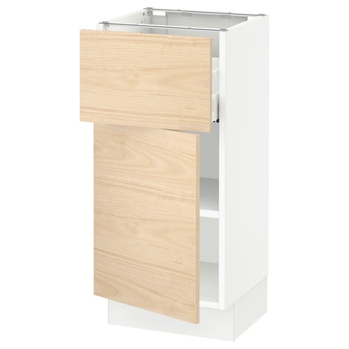 White SEKTION kitchen cabinet with light ash drawers, modern design.