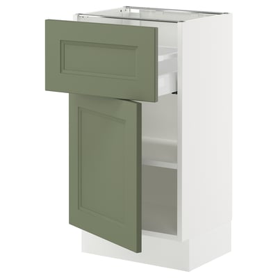 SEKTION / MAXIMERA Base cabinet with drawer/door, white/Axstad gray-green, 18x15x30 "