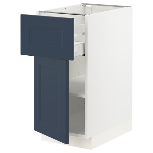 Ikea SEKTION kitchen cabinet in blue & white with adjustable shelves.