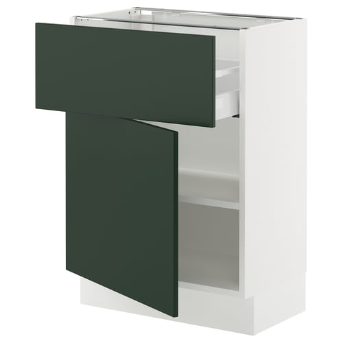 White cabinet, green drawer, modern kitchen.