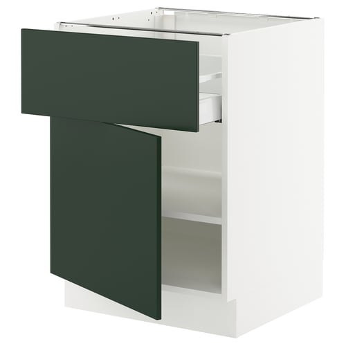 SEKTION kitchen unit with green door & white base, modern design, deep green drawer, smooth lines.