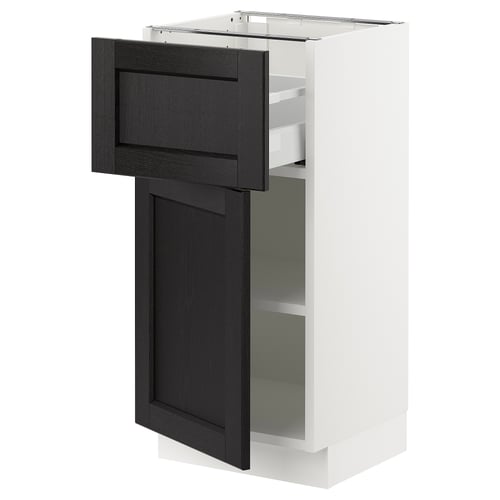 SEKTION black lerhyttan kitchen cabinet with drawer and shelf.