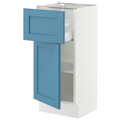 SEKTION / MAXIMERA Base cabinet with drawer/door, white/Lerhyttan blue, 15x15x30 "