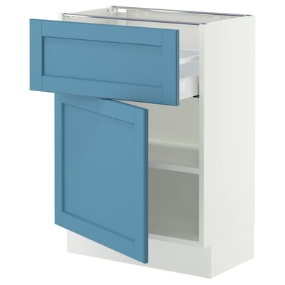 SEKTION / MAXIMERA Base cabinet with drawer/door, white/Lerhyttan blue, 24x15x30 "