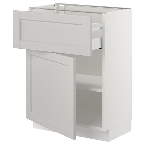 A white SEKTION kitchen cabinet with a drawer. It a classic design with clean lines and bevelled edges.