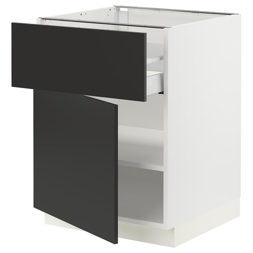 SEKTION kitchen unit in white with black drawers; modern, sleek design.
